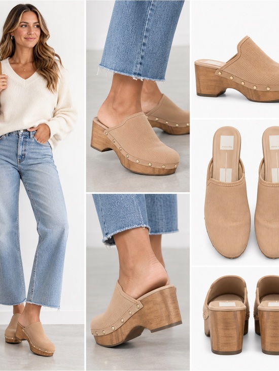 Dolce Vita Shoes - Dolce Vita Tan Ribbed Clog Mules with Wood Heel